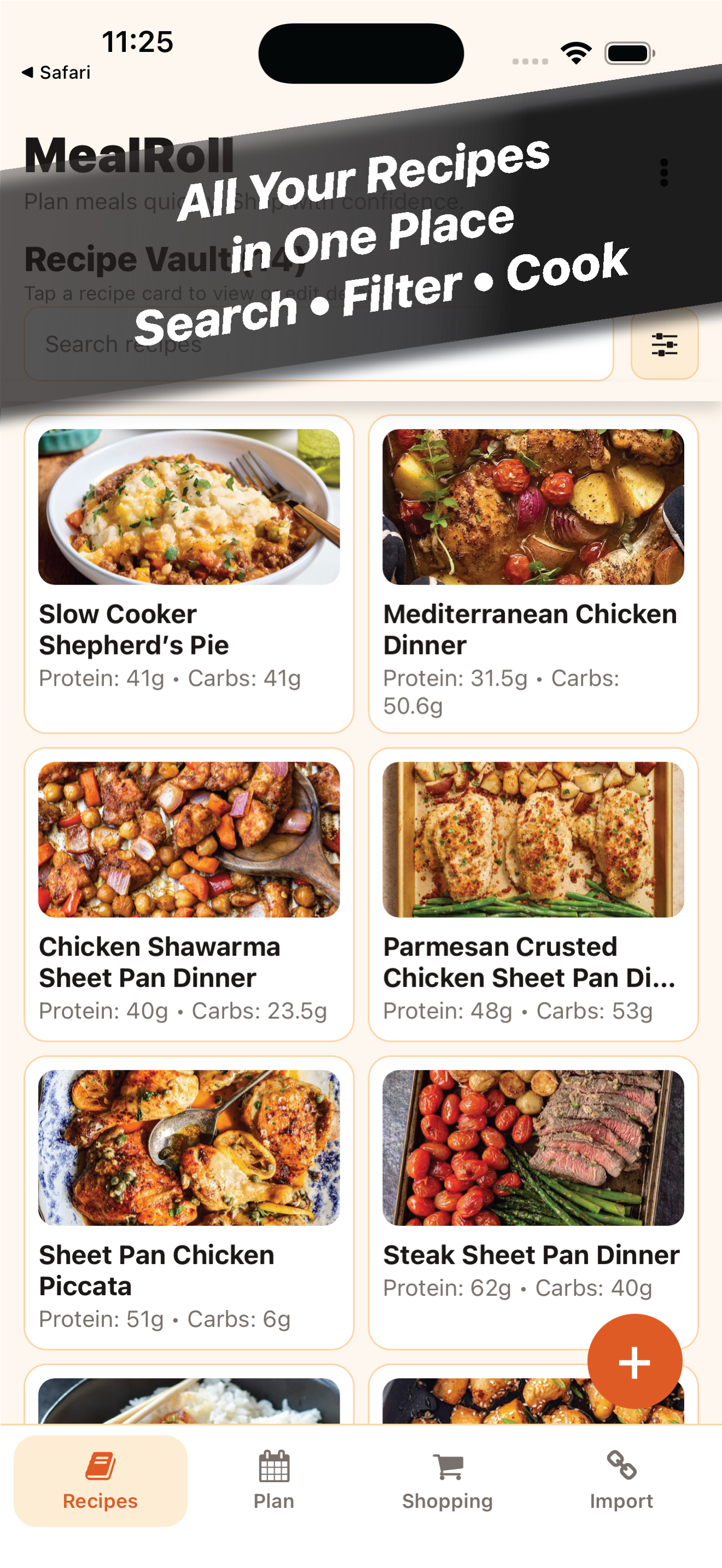 Importing a recipe into MealRoll from Safari share sheet